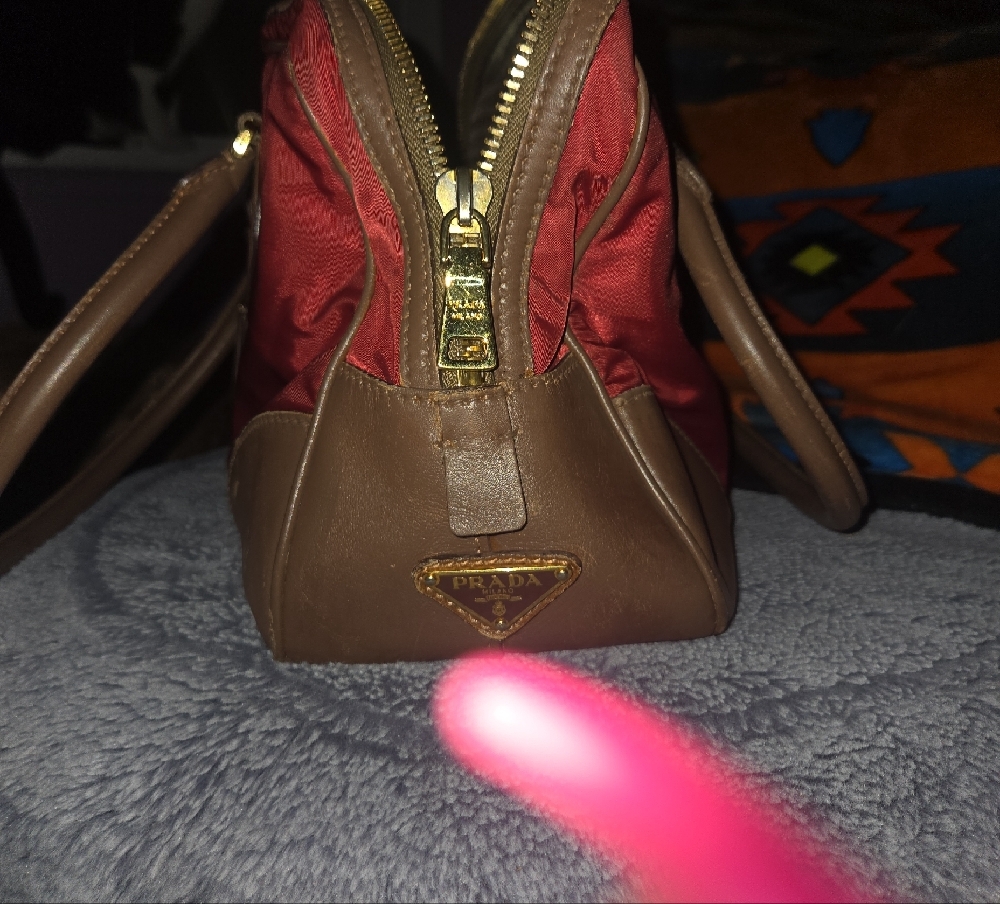 Prada Red and Brown Satchel with Beige Stripe - Picture 5 of 10